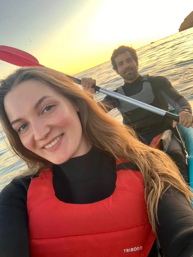Kayak selfie at golden hour along the Algarve coast